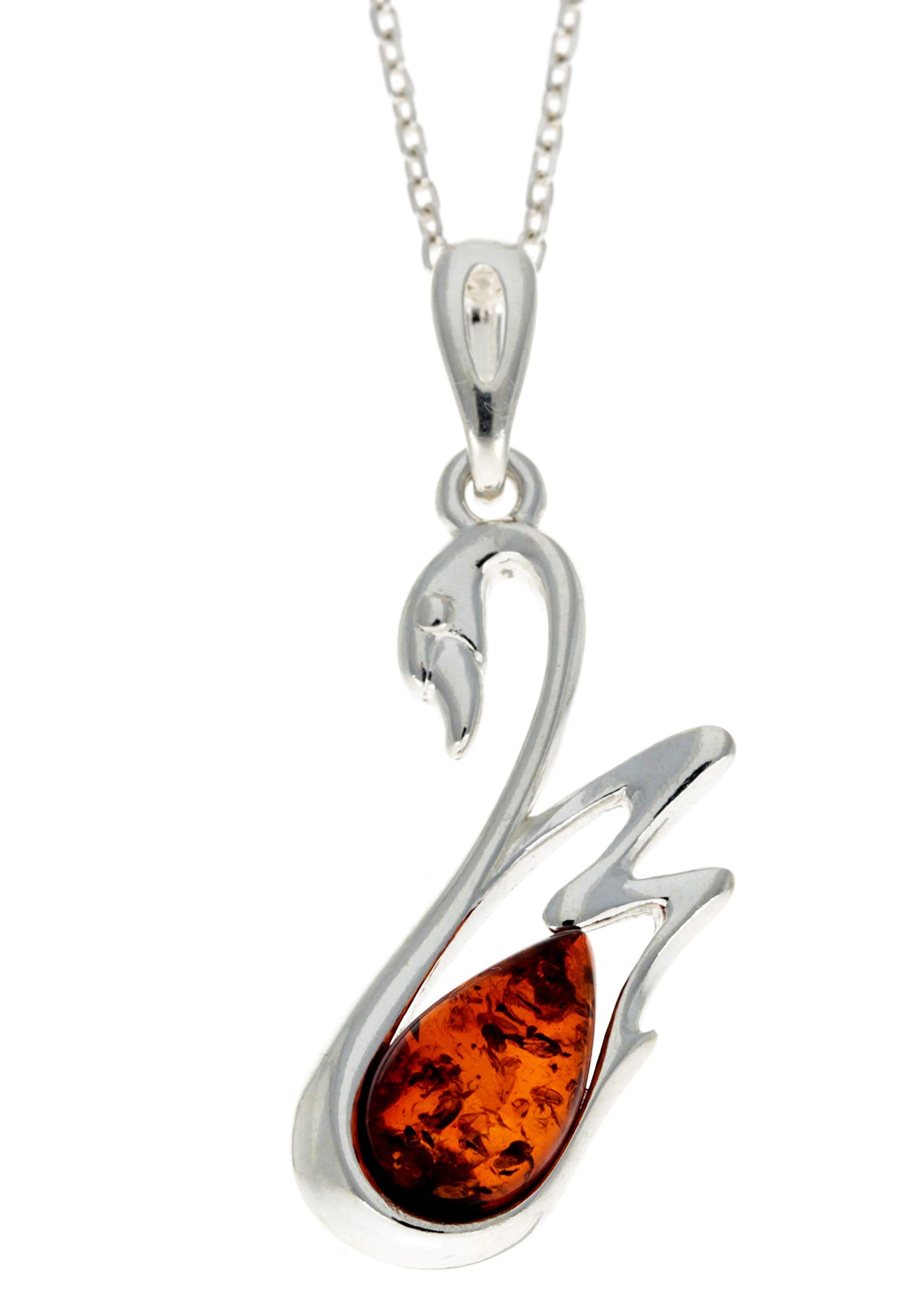 Genuine Baltic Cognac Amber & Sterling Silver Modern Swan Pendant without Chain - GL378