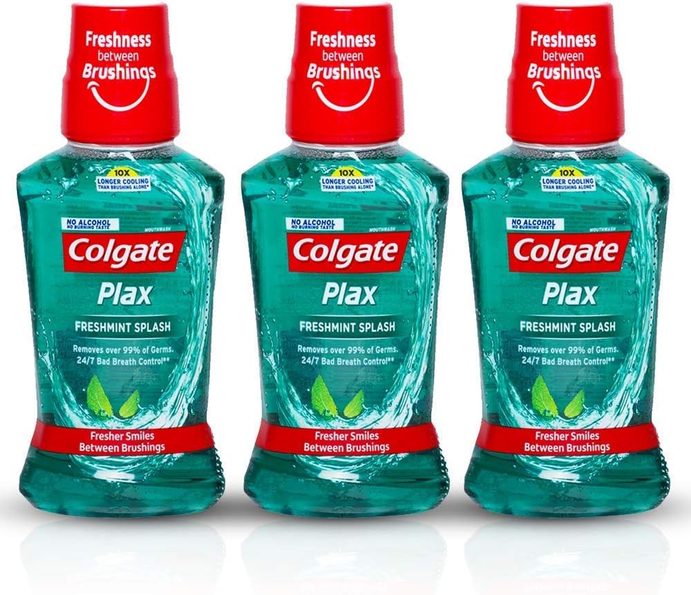 Colgate Plax Antibacterial Mouthwash, 24/7 Fresh Breath - 3 x 250ml (Fresh Mint)