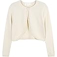 TRENDSTITCH Girls Long Sleeve Sparkle Bolero Cardigan Kids Button Closure Knitted Shrug Cropped Sweaters Tops 3-12 Years