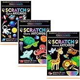 3 Set Scratch Paper Art for Kids, Magic Drawing Book for Children, Rainbow Scratch off Craft Book with Scratch Pen for Birthday Party Games, DIY Projects Kits Craft Gifts Creative Scratch Art Kit