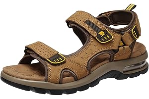 CAMEL CROWN Men's Leather Sandals Hiking Outdoor Water Beach Sports Mens Sandals for Summer with Open Toe Adjustable Straps