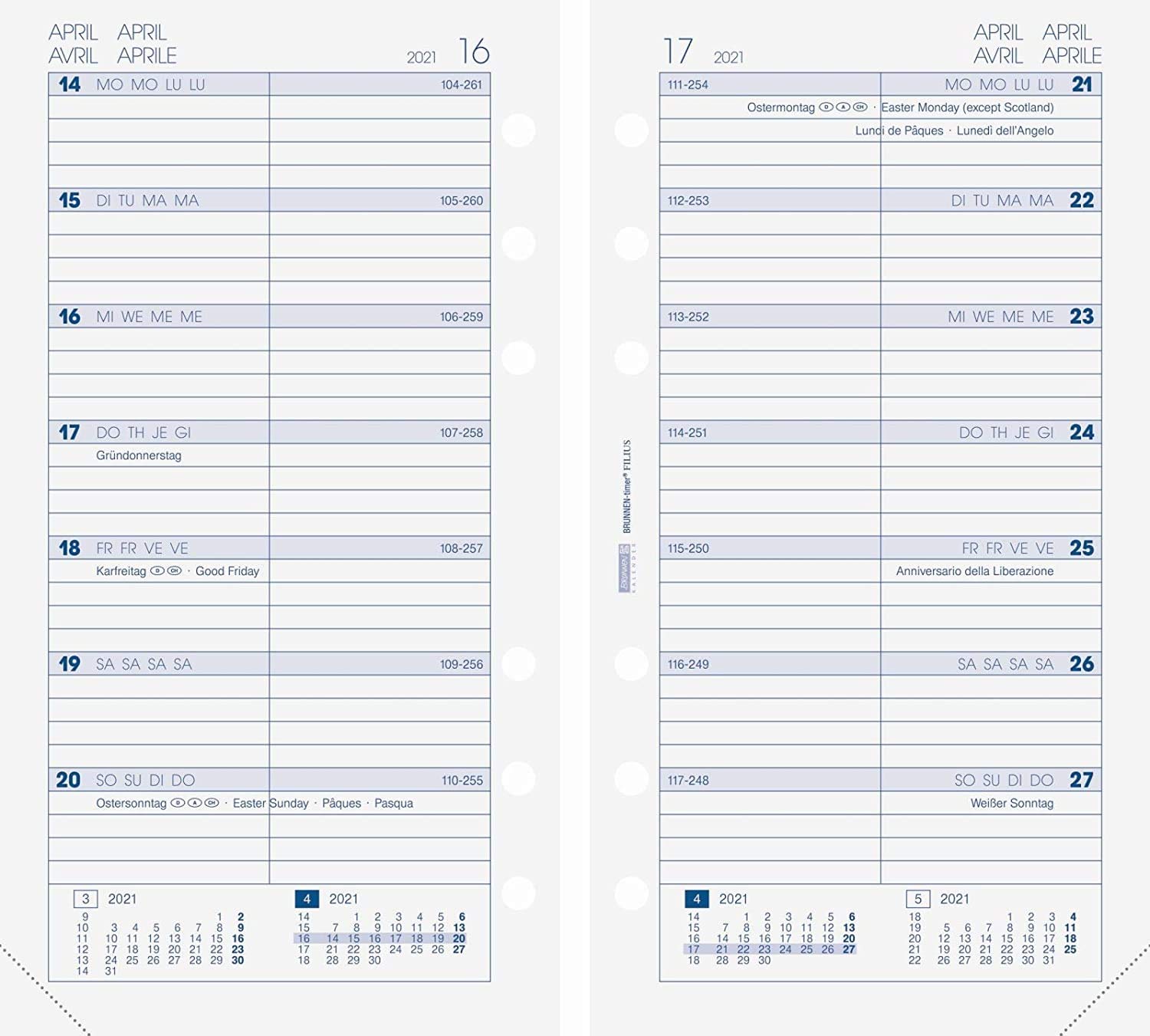Brunnen 1074904001 Weekly Calendar, Schedule Systems, 2021, 1 Page = 1 Week, Sheet Size 9.3 x 17.2 cm