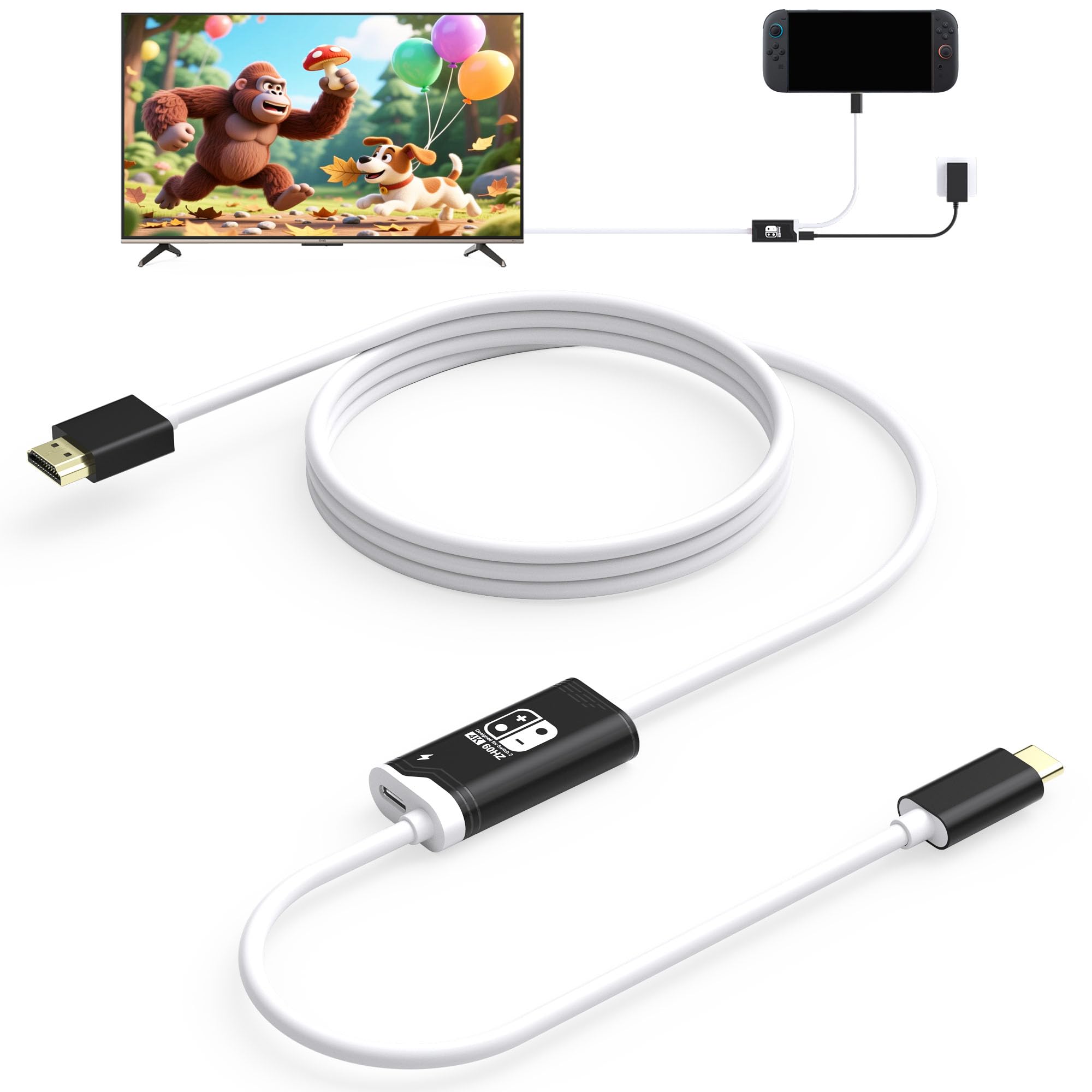Switch 2 Dock, 4K@60HZ 6.6 ft, USB C to HDMI Replacement Cable for Nintendo Switch 2 Dock, Portable Travel TV Base Adapter ＆ Travel NS 2 Docking Station Cord Compatible with Nintendo Switch 2/OLED