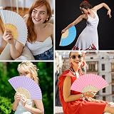 Leikedun 4 Pack Paper Fans Bamboo Folding Hand Fan White Pink Lake Blue Lavender view 7