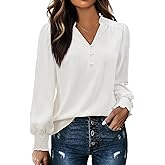 Gleeivy Blouses for Women Dressy Casual Long Sleeve Shirts V Neck Tunic Fall Trendy with Smocked Cuffs Business 2026 Outfits