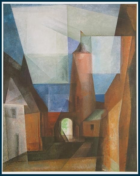 Bild mit Rahmen Lyonel Feininger - Der Grützturm in Treptow an der Rega, 1928 - Holz blau, 48.0 x 60.0cm - Premiumqualität - 