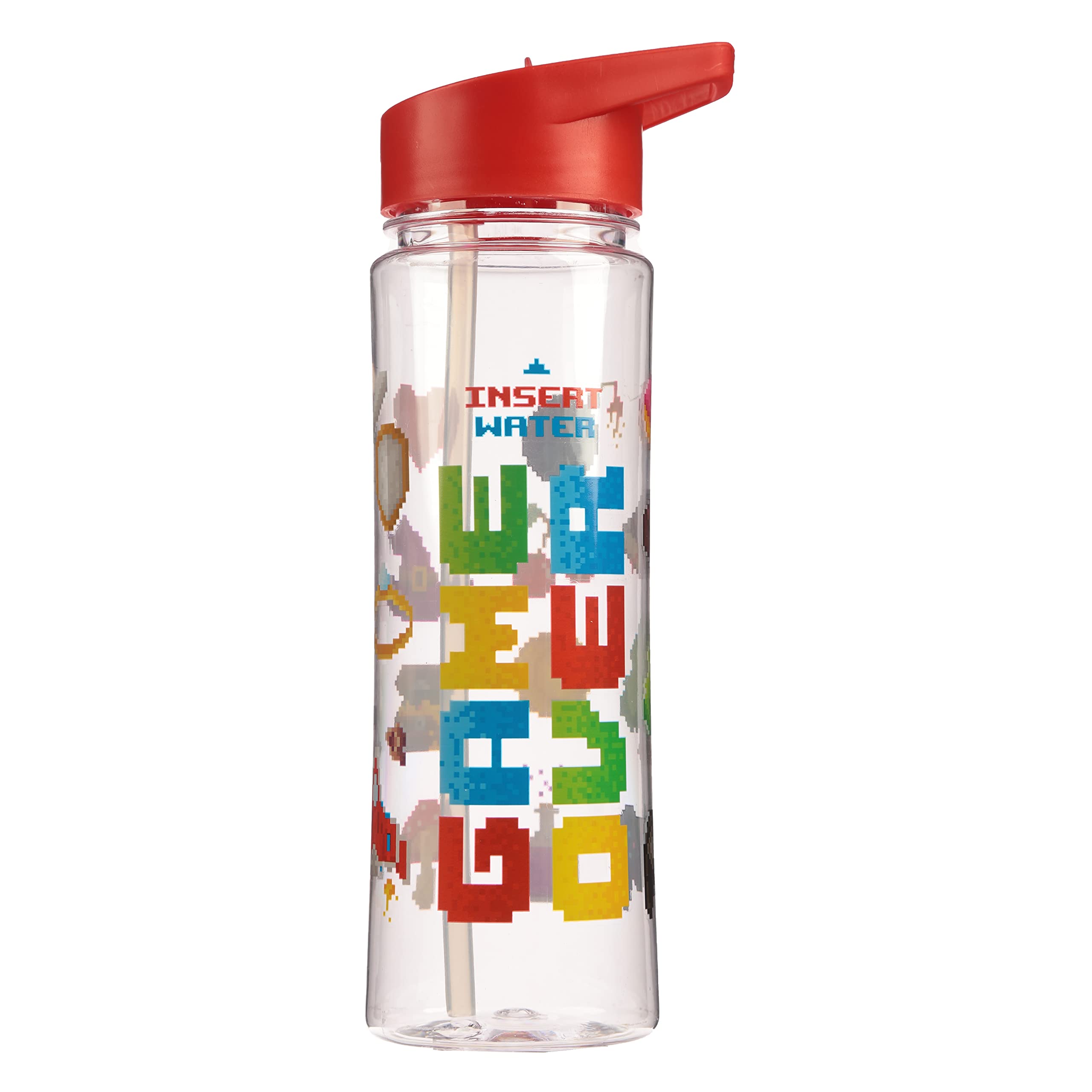 Puckator Game Over - Kids Drinks Bottle With Flip Straw - Reusable Water Bottle For Girls And Boys With A Carry Handle - Bpa Free - For School Nursery - Cute Console Design - Pp 550ml