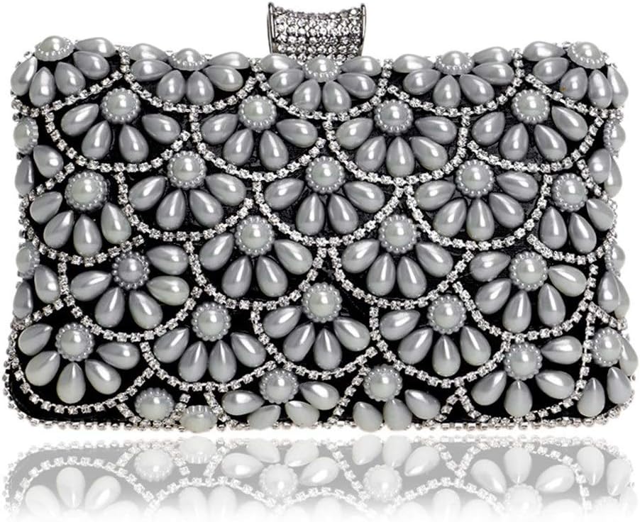 RUNWEI Evening Clutch Bag Pearl Dinner Bag Women's Banquet Dress Evening Clutch Bag Wallet Messenger Bag (Multi Color Optional) Ladies clutch (Color : Black, Size : 20x12x6cm)