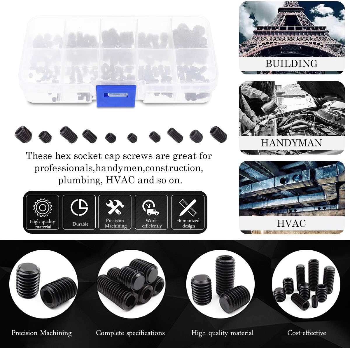 Levittownnow Com Diy Tools Hardware Youngrich 240 Pcs Grub Screws Hex Socket Cap Screws Carbon Steel Set Screws Metric Grub Screw For Handymen Amateurs Woodworking Furniture M3 M4 M5 M6 M8 Black