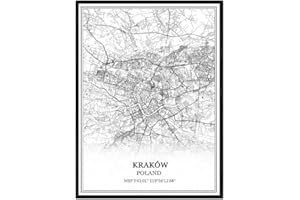 TANOKCRS Kraków Poland Map Wall Art Canvas Print Poster Artwork Unframed Modern Black and White Map Souvenir Gift Home Decor 18x24 Inches