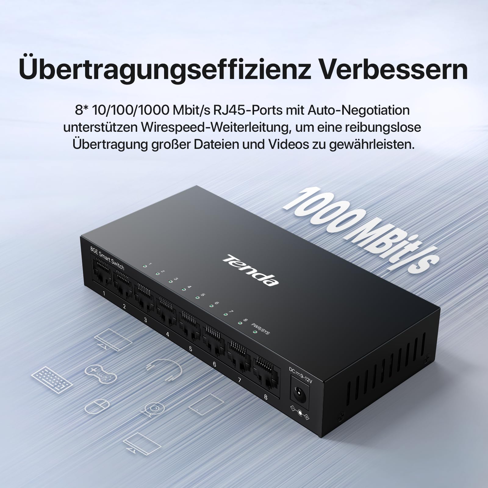 Tenda TEG208E Managed Switch 8 Port Gigabit LAN Switch (IGMP-Snooping, QoS, VLAN, DHCP- Snooping, LAG, MAC Address Binding, Lüfterlos, Energieeffizient, Metall) Netzwerk Switch LAN Verteiler 3