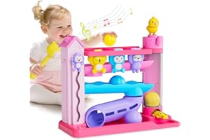 USSYBABY Toddler Musical Toys for 1+ Years Old Girls,Fine Motor Skills Developmental Baby Toy 12-18-24+ Months,Bilingual Toddler Learning Ball Drop Toy,Infant Birthday Gifts Toys for 1 2 Year Old Girl(Pink)