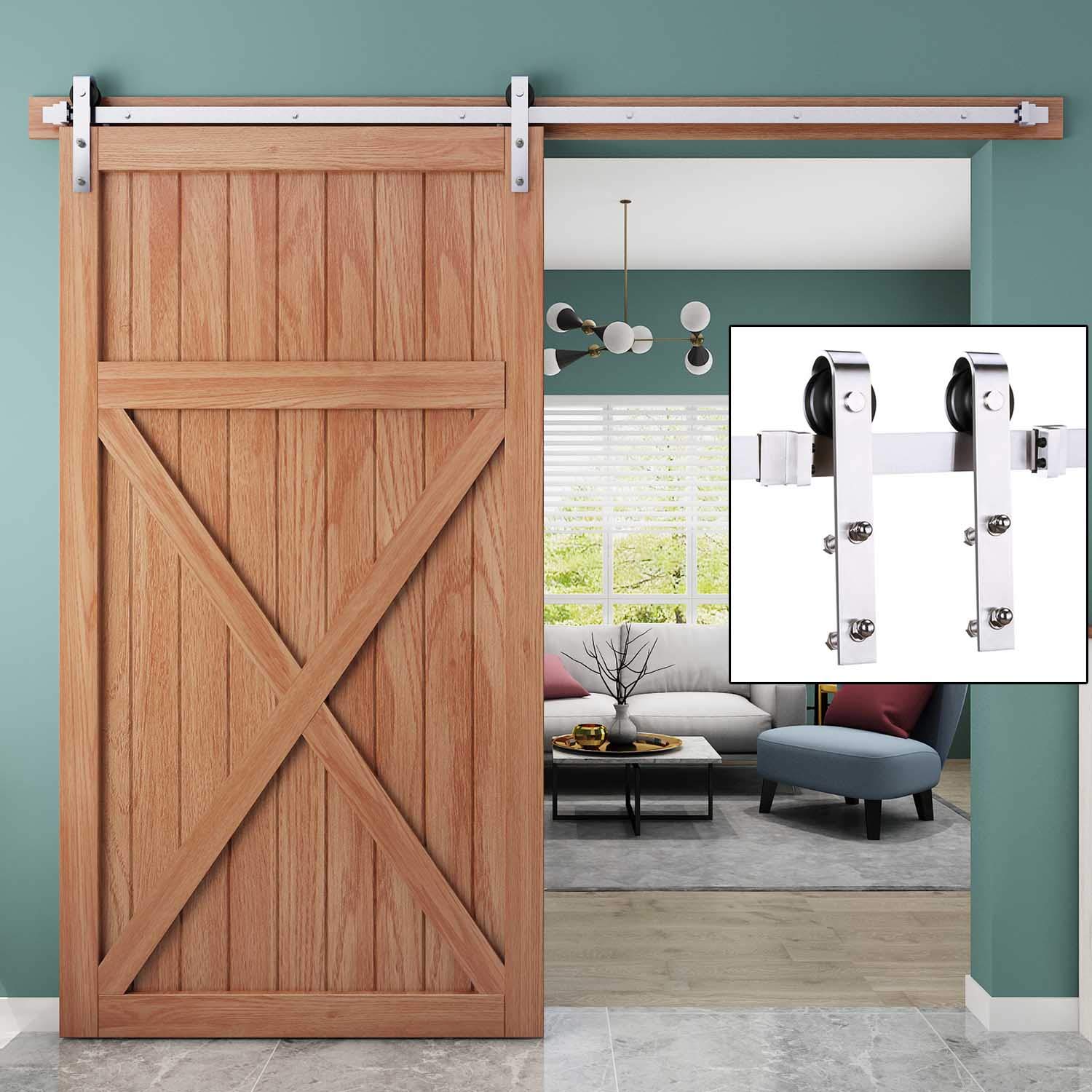 EaseLife 8 FT Modern Stainless Steel Sliding Barn Door Hardware Track Kit | Anti-Rust Anti-Corrosion | Slide Smooth Quiet | Easy Install | Fit up to 48" Wide Door | 8FT Track Single Door Kit
