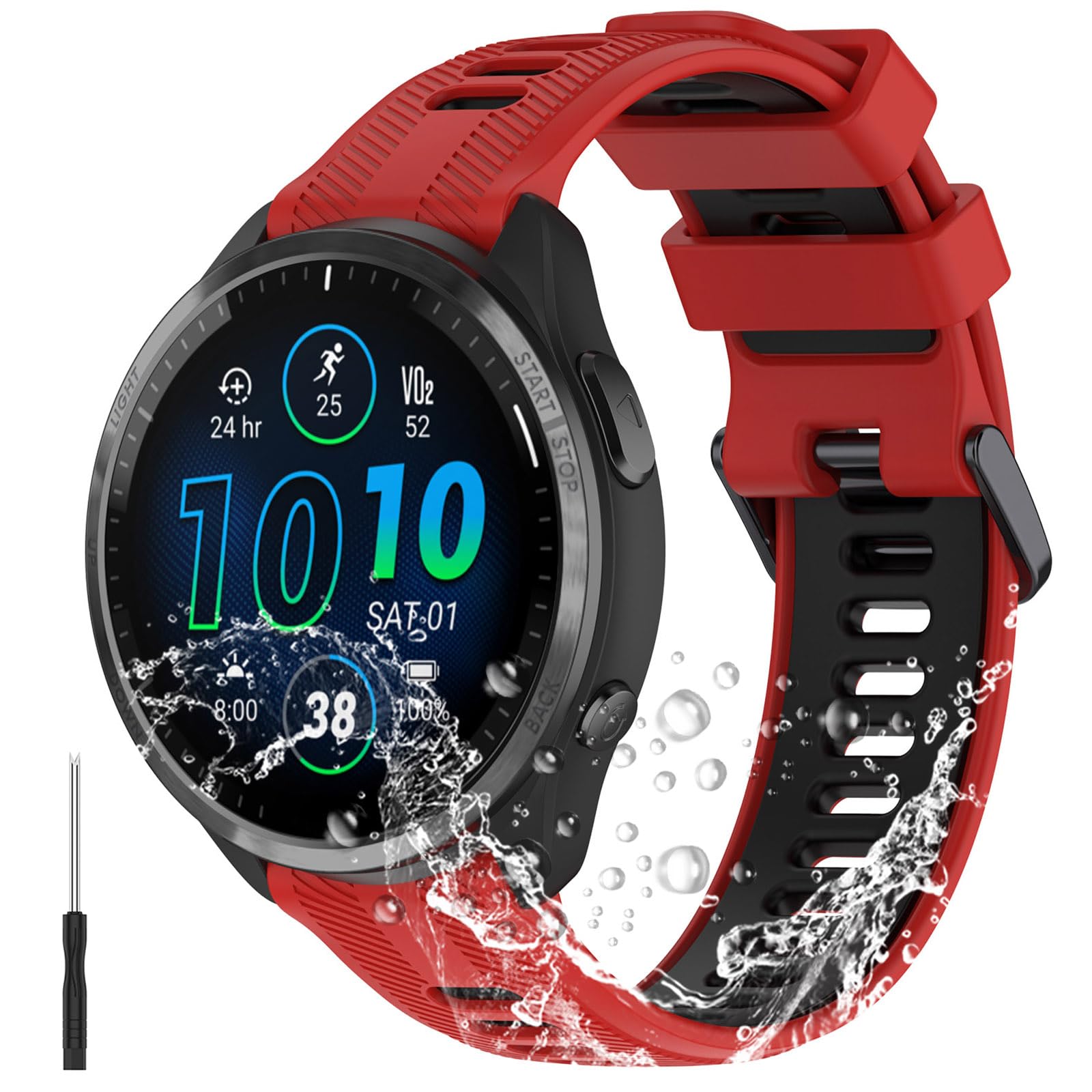 Miimall Strap Compatible for Garmin Forerunner 965 Strap, Soft Silicone Sports Band Adjustable Replacement Wristband for Garmin Forerunner 965/955/945/935 (Red+Black)