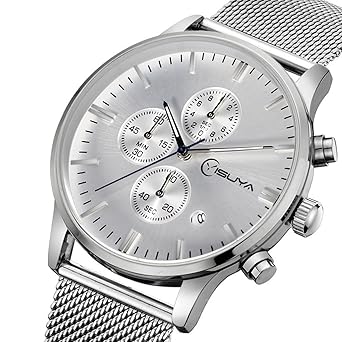 YISUYA Watches Chronograph Mens Quartz Watch Stainless Steel Mesh Band Sports Wristwatches