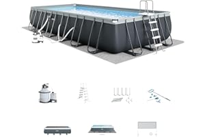 Intex 26367EH 24' x 12' x 52" Rectangular XTR Frame Swimming Pool w/ Filter Pump - Large Above Ground Backyard Rectangle Pool w/ 45-Inch Deep Water