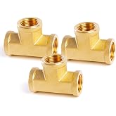 ChillWaves Brass Pipe Fitting, Tee 1/2" x 1/2" x 1/2" NPT Female Thread Adapter(3-PACK)