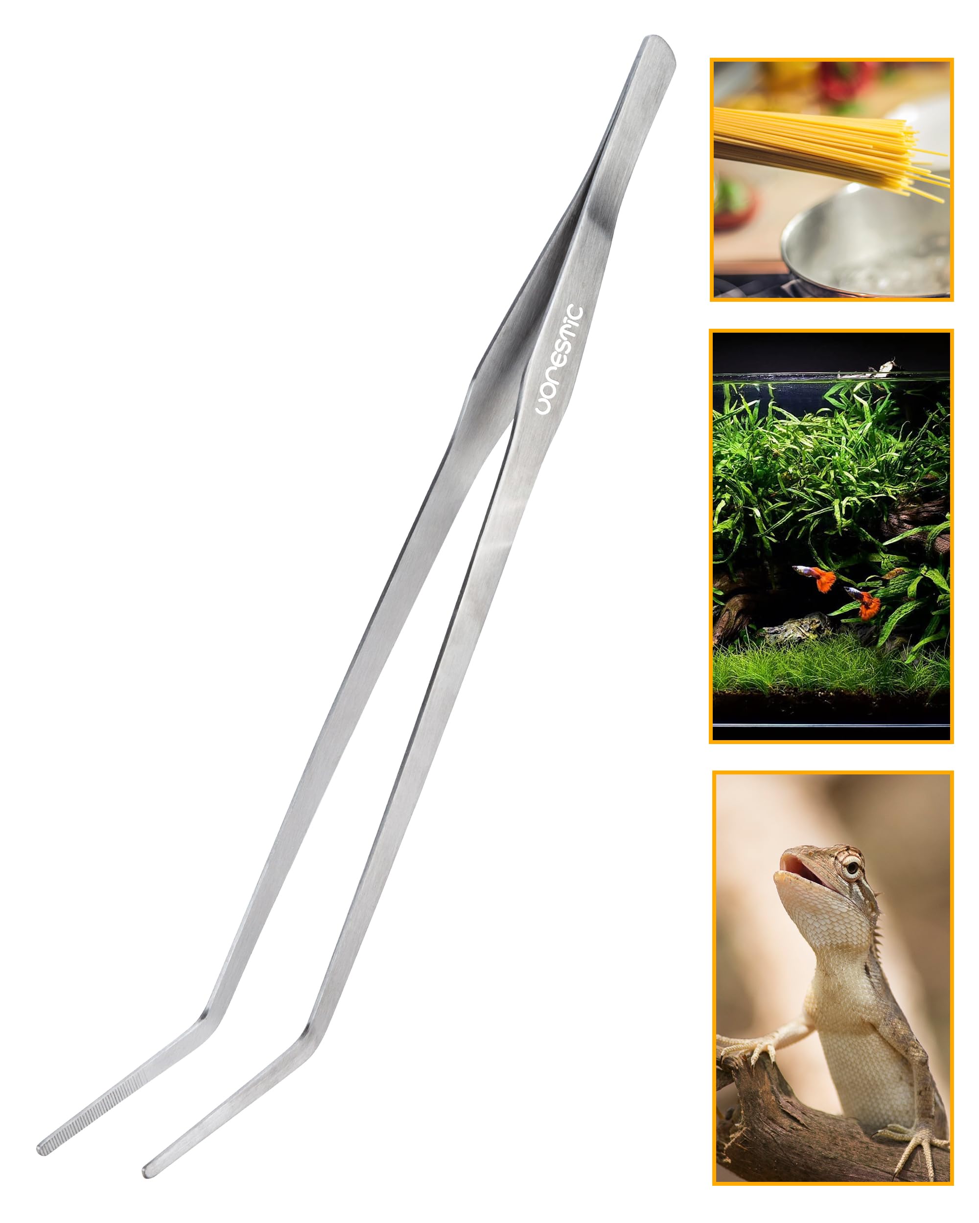 VORESTIC Aquarium Tweezers Extra Long Curved, 38cm Reptile Feeding Tongs, Long Tweezers Terrarium, Aquarium Tongs, Extra Long Tweezers for Feeding Reptiles and Fish