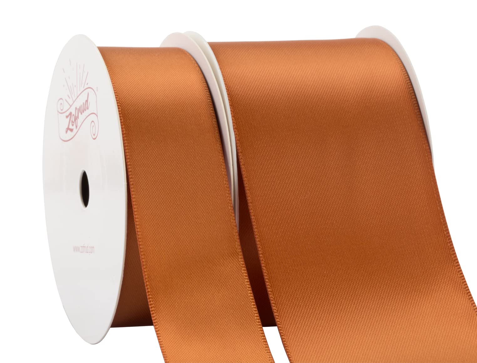 Zofrud 2 Rolls of Coper Double Faced Satin Ribbon - 18 Meters Total (25mm and 50mm x 9M) - Ideal for Crafts, Gift Wrapping, and Weddings