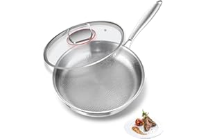 ABIJAN Stainless Steel pan 11inch, 5-Ply Clad Titanium Frying pan, Stainless Steel Frying pan with lid, Non Toxic (PTFE & PFO