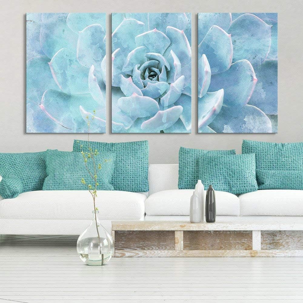 wall26-3 Panel Canvas Wall Art - Closeup of a Blue Succulent Plant - Giclee Print Gallery Wrap Modern Home Decor Ready to Hang - 16"x24" x 3 Panels