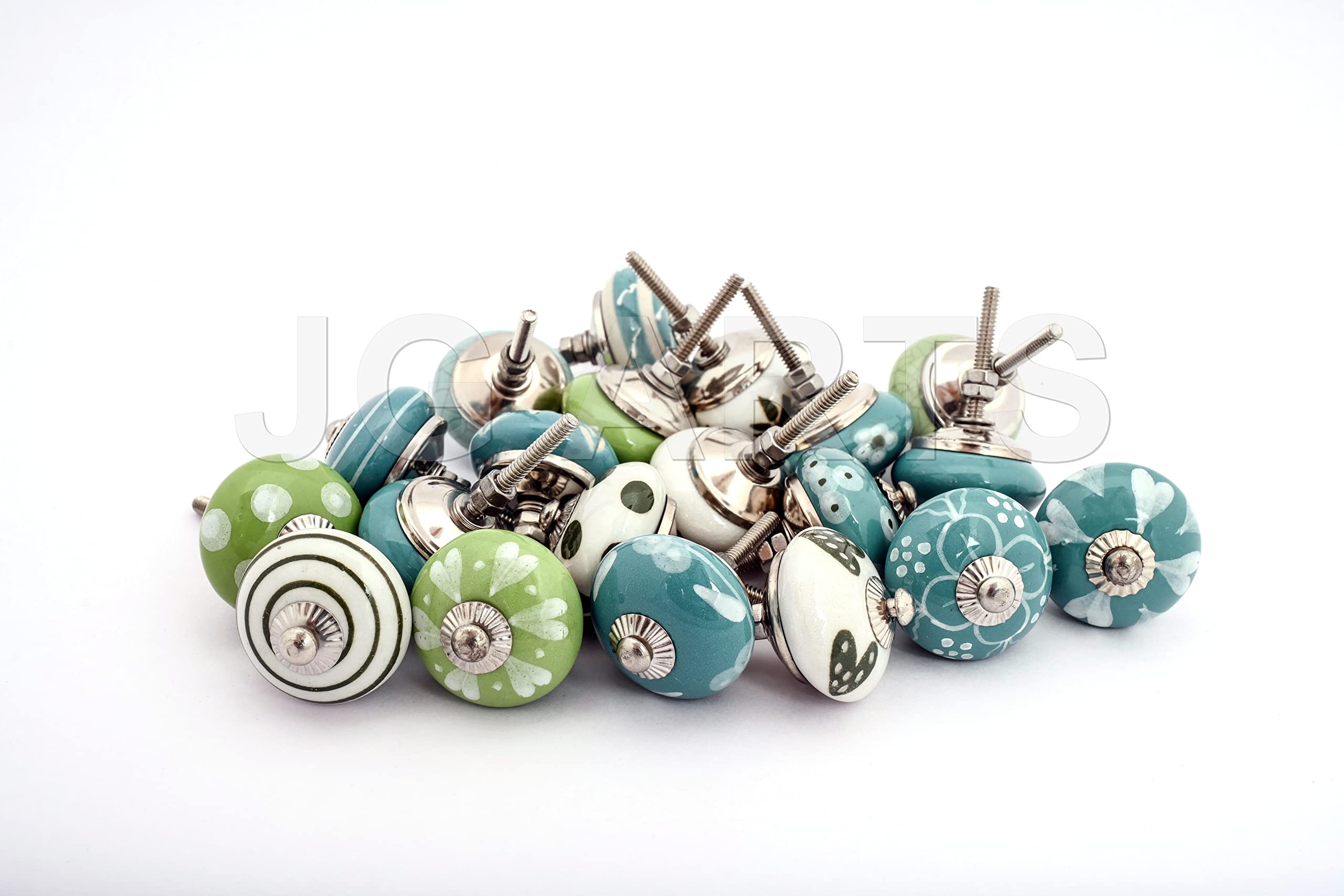 JGARTS 20 Aqua Blue Turquoise Green & White Cream Ceramic Pottery Door knobs Cabinet Handle Cupboard Pulls Drawer Puller knob