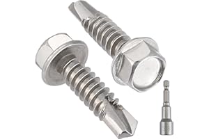 VGBUY 60Pcs #14 x 1 Self Drilling Screws for Metal,410 Stainless Steel Self Tapping Screws,Sheet Metal Screws,Quick Metal Tapping,Hex Washer Head