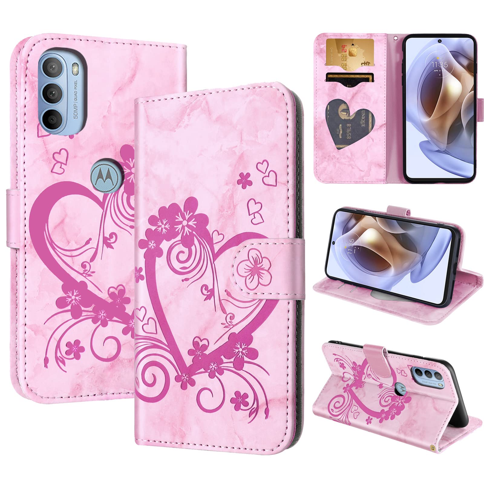 CASAFUNY Case for Motorola Moto G31 / Moto G41, Premium Leather Wallet Case Magnetic Flip Phone Case Shockproof Cover with Card Holder Kickstand for Motorola Moto G31 / Moto G41, Pink — image 1