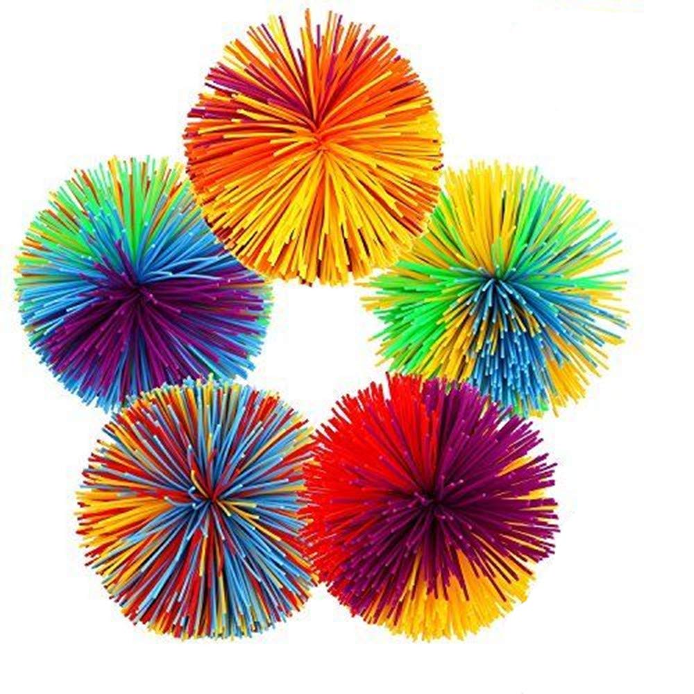 Monkey Stringy Balls, 5 Pcs Fidget Ball Sensory Toys Soft Rainbow Pom Bouncy Stress Balls for Kids Adults