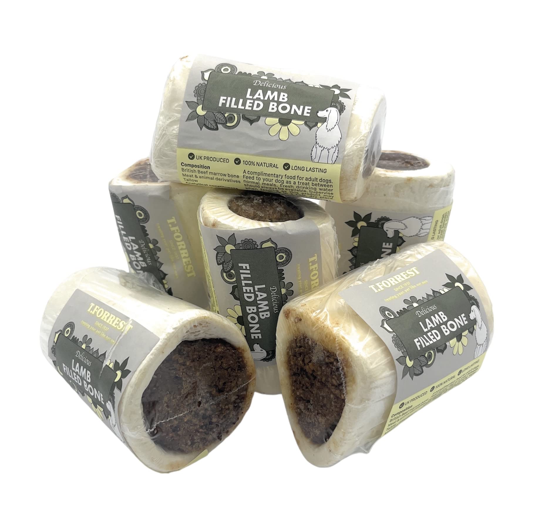 6 x Meat Filled Bones 3" - 100% Natural Dog Treats - Produced in UK (Lamb)