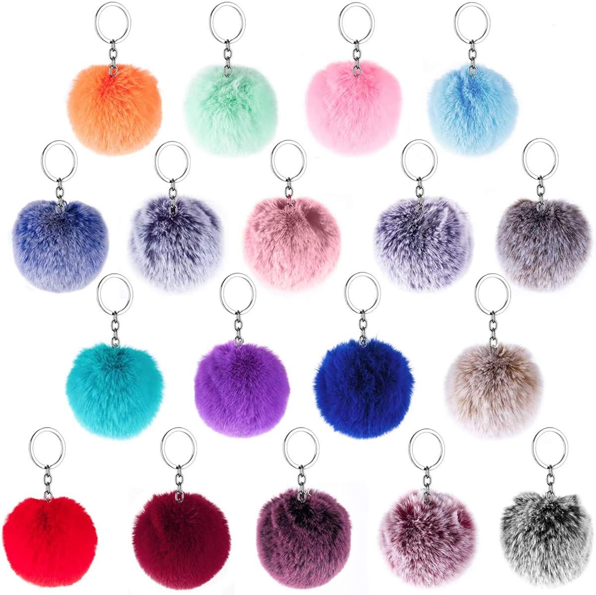 18 keychain fur balls, artificial rabbit fur bubble ball
