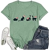 Christmas Cat Shirt Women Cat Lover Tshirt Gift Merry Christmas Tees Casual Short Sleeve Xmas Holiday Shirts Tops