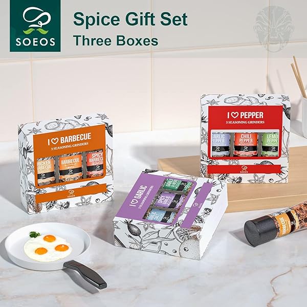 SOEOS SPICE SEASONING SET OF 9 WITH INTEGRATED GRINDERS, INDIVIDUAL SPICE GRINDER, PURE AND FRESH PERFECT FOR BBQ SEASONING GIFT SET, GRILLING SPICE, PEPPER GRINDER,COLORFUL