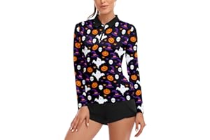 Soneven Women's Long Sleeve Golf Polo Shirts Moisture Wicking Quick Dry Half-Zip Pullover Athletic Workout Striped Tops