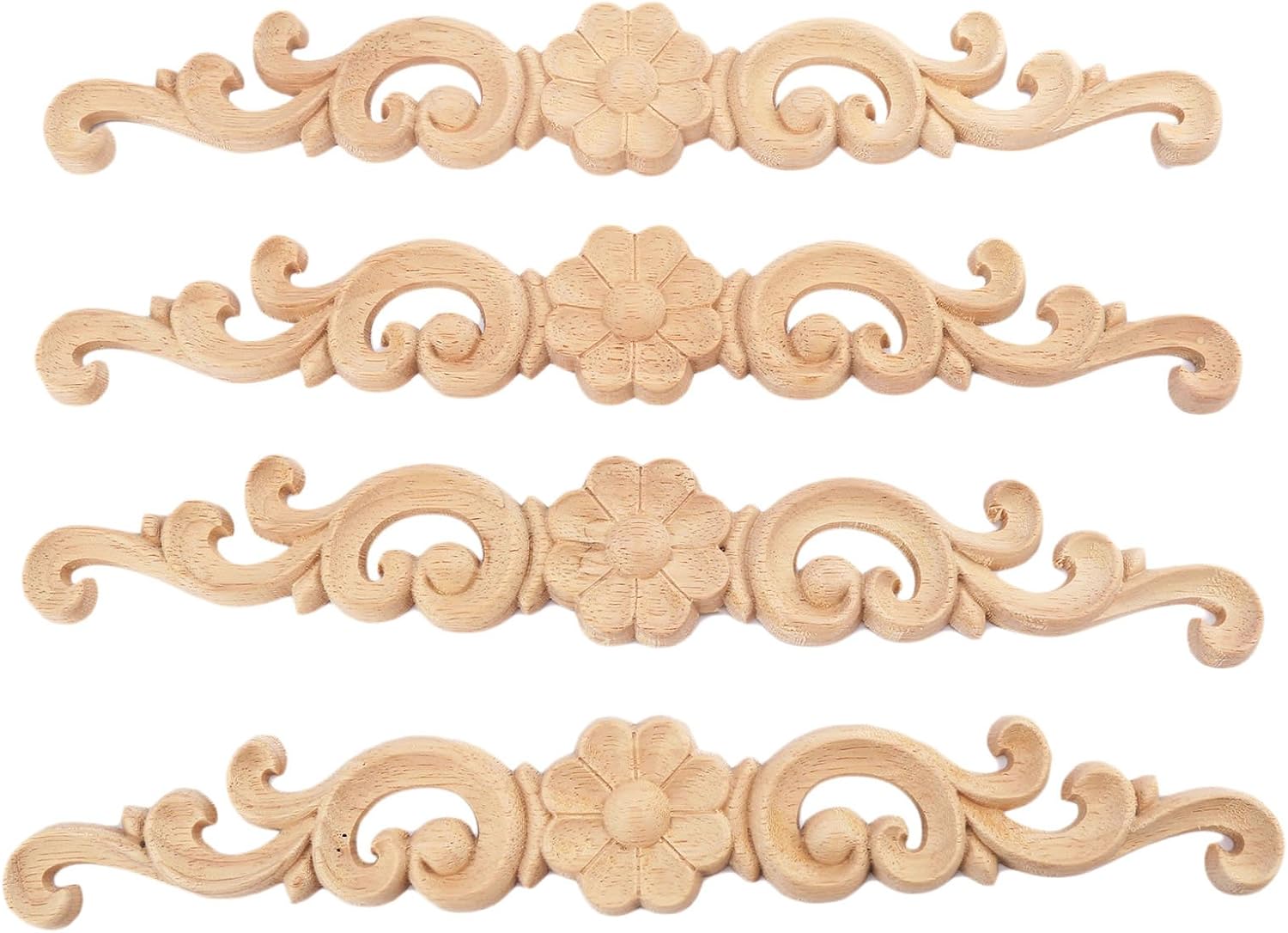 MUXSAM 4Pcs Wood Carved Onlay Applique Center Flower Long