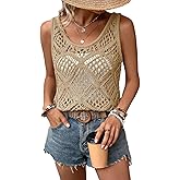 Imily Bela Womens Summer Crochet Tank Tops Knit Sleeveless Scoop Neck Sweater Vest Boho Hollow Out Cover Ups
