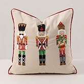 Nutcracker Christmas Pillow Covers-Embroidered Decorative Cushion Covers for Holiday Decor (Beige, 18" x18")