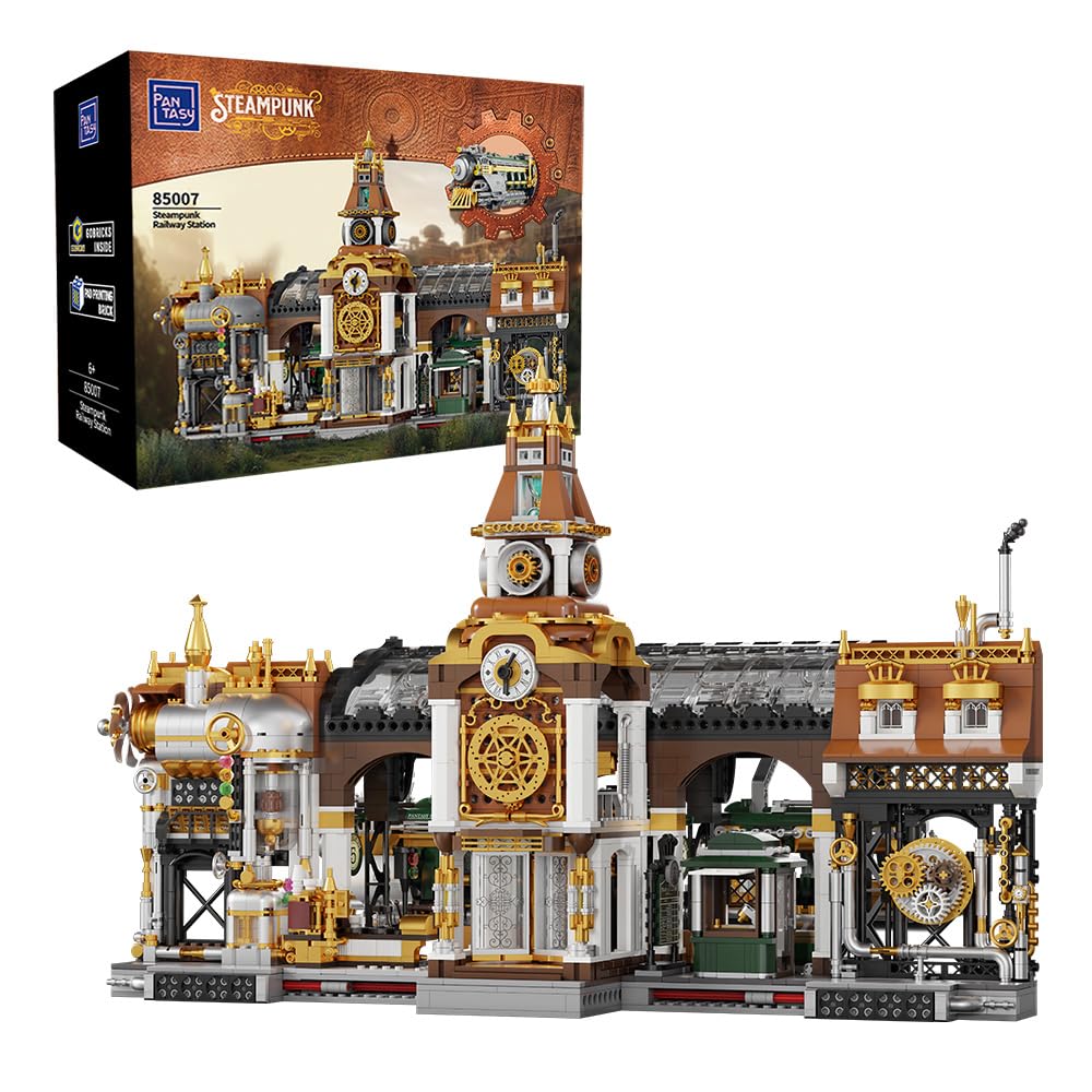 Photo 1 of PANTASY Train Station Architecture Building Set, Steampunk Railway Station Building-Bricks Set, Features a Buildable Train, Tracks, Ticket Office Construction Building Toy Kit for Adults and Teen
