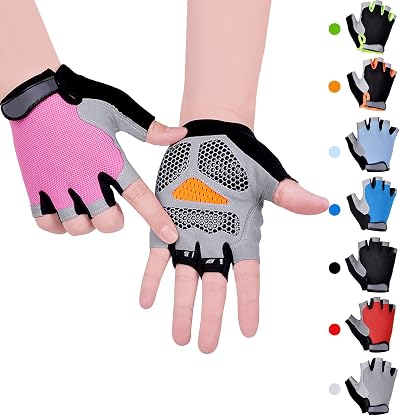 CubePlug Kids Cycling Half Finger Gloves GEL Padded Pink M
