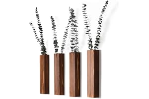 Sawoake Wooden Wall Planter Set of 4 - Modern Home Decor for Living Room, Bedroom, Bathroom - Walnut Finish Planter for Dried Flowers, Faux Greenery, Indoor Plants