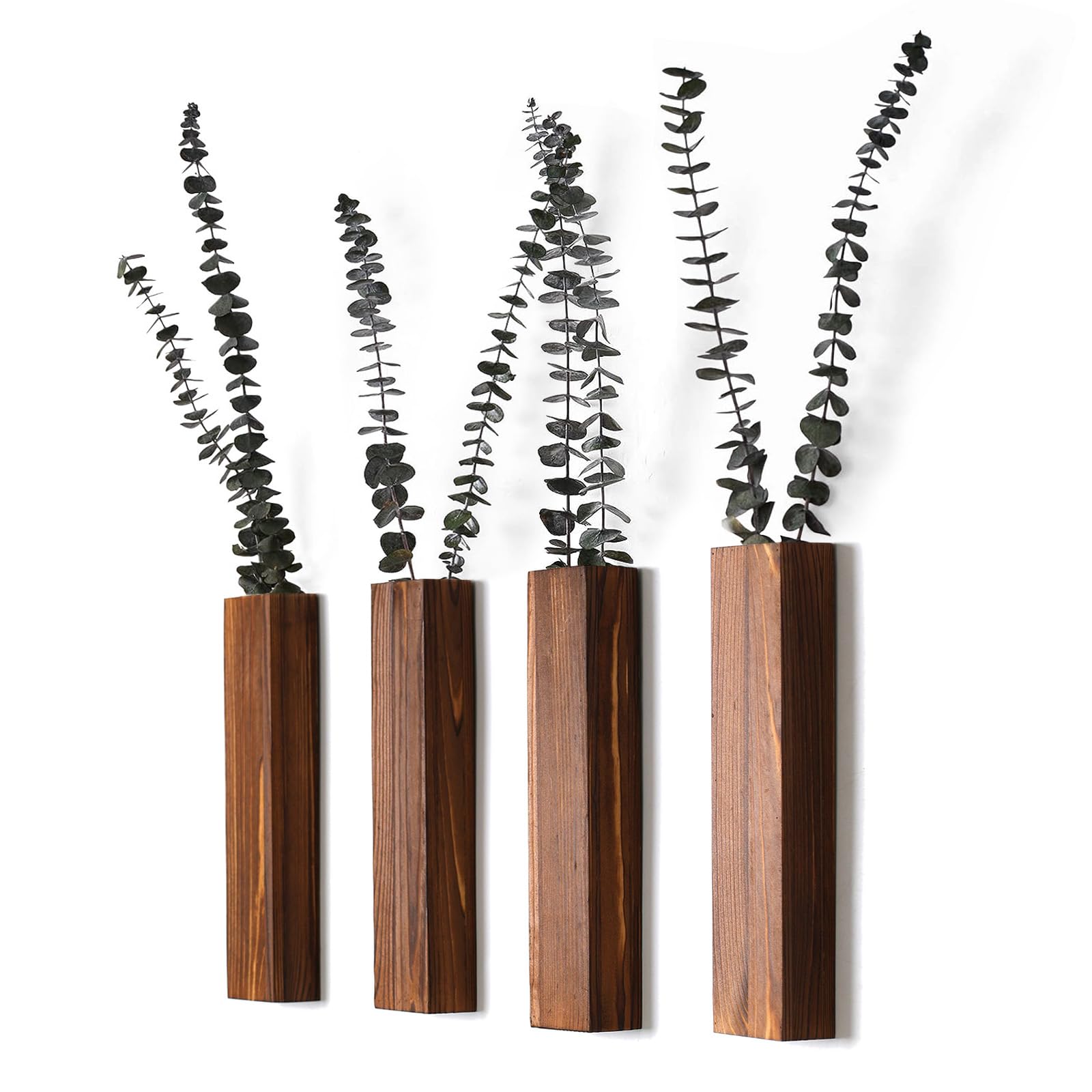 Sawoake Wood Wall Planters Modern Decor for Livingroom Bedroom Bathroom Contemporary Wooden Wall Planter Versatile Wood Home Decor for Dried Flowers and Faux Greenery Plants (4 Pack，Walnut)