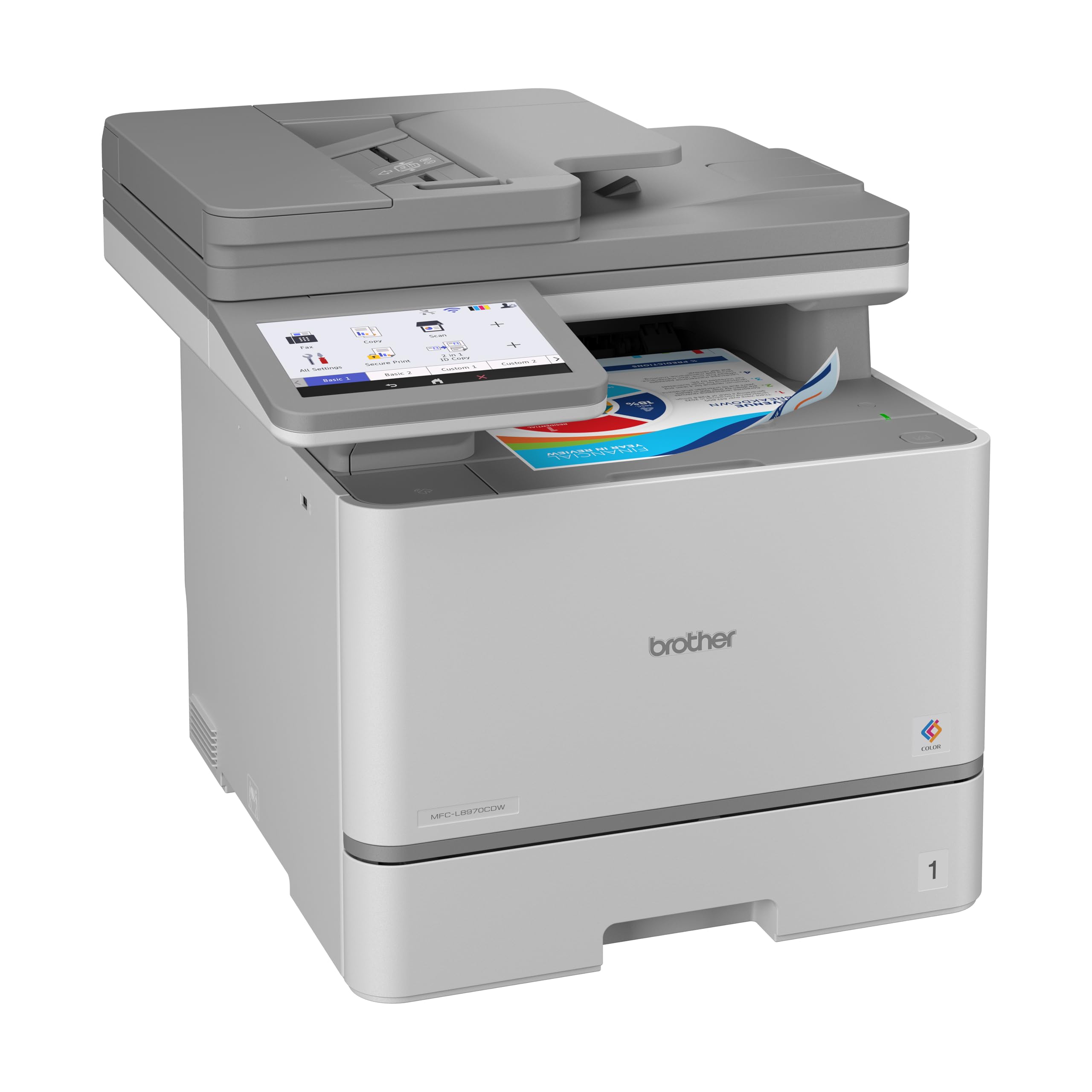 Brother MFCL8970CDW | Multifunzione Laser a Colori | 31 ppm| Stampa, Copia e Scan Fronte/Retro | Touchscreen da 17.8 cm| WiFi, LAN, USB e NFC | Inbox toner da 7.500 pag (Nero) e 6.500 pag (colori CMY)