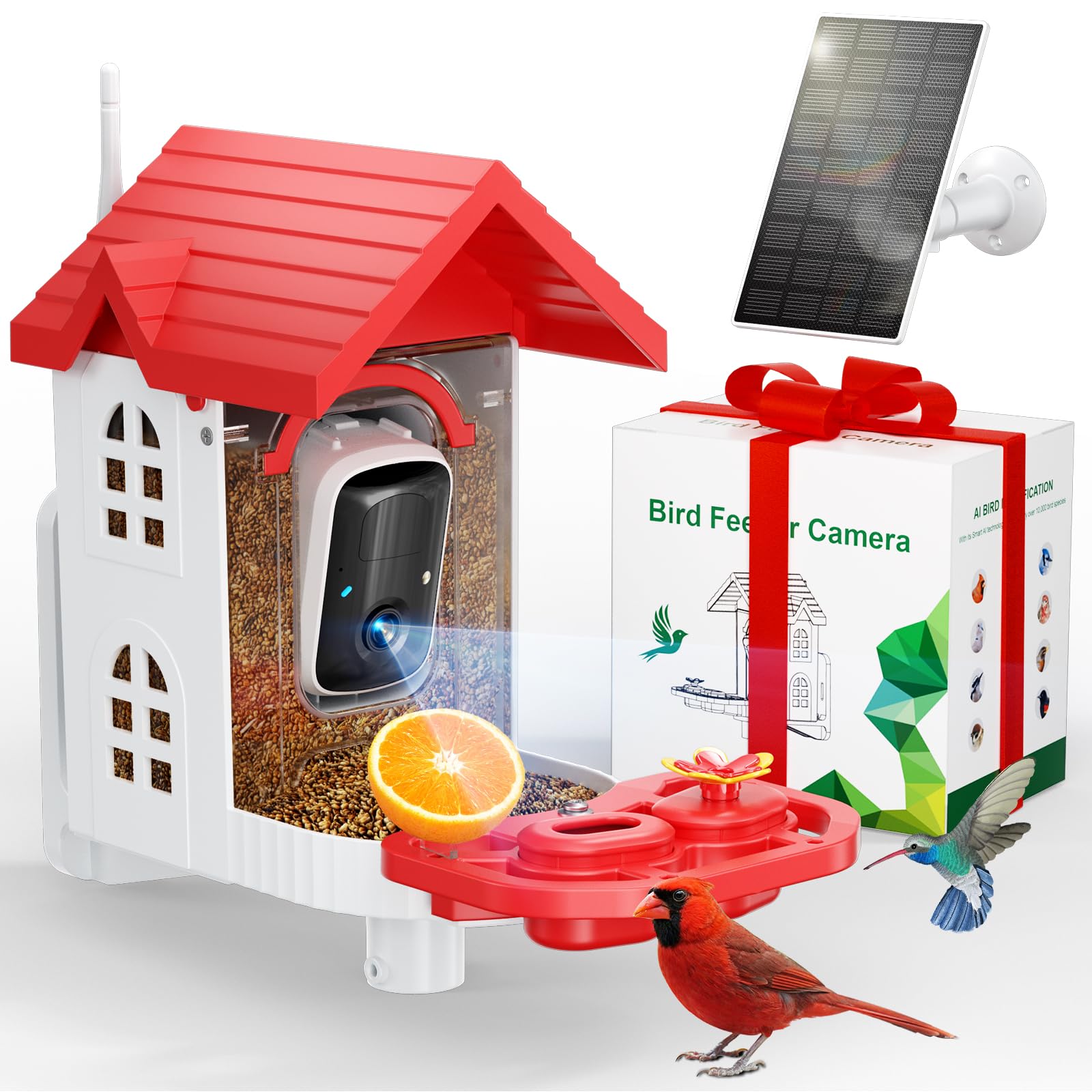 Photo 1 of SV3C Bird Feeder with Camera, Smart Bird Feeder Camera with AI Identify BirdSpecies, Solar Powered, Instant Alerts, 2K HD Video, Various DIY Addons, 2.4G WiFi, Gift for Mom Dad and Birdlover (Red)