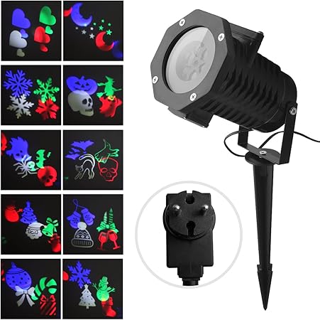 Proiettore Luci Natalizie Interno.Proiettore Luci Natalizie Esterno Interno Nuova Versione Fochea Ip65 Faretti Led Illuminazione Con 10 Lenti Per Natale Sera Holloween Amazon It Casa E Cucina