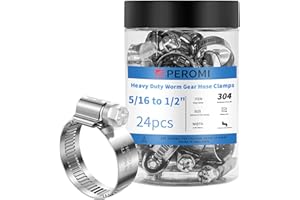 PEROMI 24Pcs Hose Clamps 304 Stainless Steel,5/16"-1/2" in (8-12mm) Adjustable German Worm Gear mini Metal Pipe Hose Clamp,Fuel Line Heavy Duty Tube Clamp for Plumbing,Dishwasher,Automotive