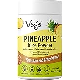 Vegs Pineapple Juice Powder - Freeze Dried Organic Pineapple Powder with Bromelain & Antioxidants - Sugar-Free Cold Pressed Tropical Fruit - Smoothies, Drinks, Cooking, Baking - Vegan, Non-GMO - 6 oz