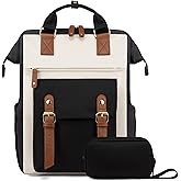 LOVEVOOK Laptop Backpack for Women, Teacher Bag Work Backpack Purse Laptop Computer Back Pack, Business Travel Backpack, Nursing College School Bookbag, 15.6 Inch, Black-Beige-Brown