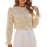 CUPSHE Women's Eyelet Long Sleeve Tops Shirts Dressy Hollow Out Crochet Lace Embroidered Blouses 2026 Fashion
