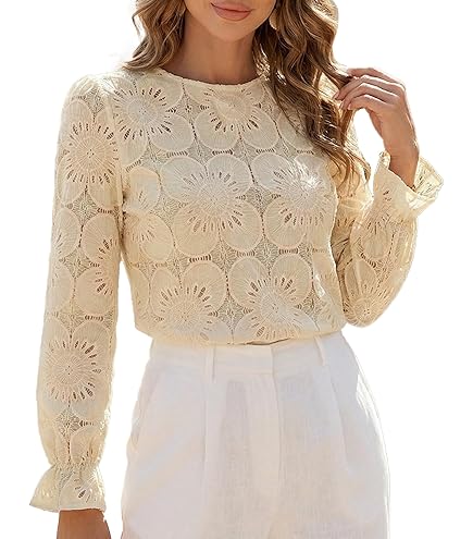 Women's Vintage Victorian Blouse Shirt Hollow Out Crochet Lace