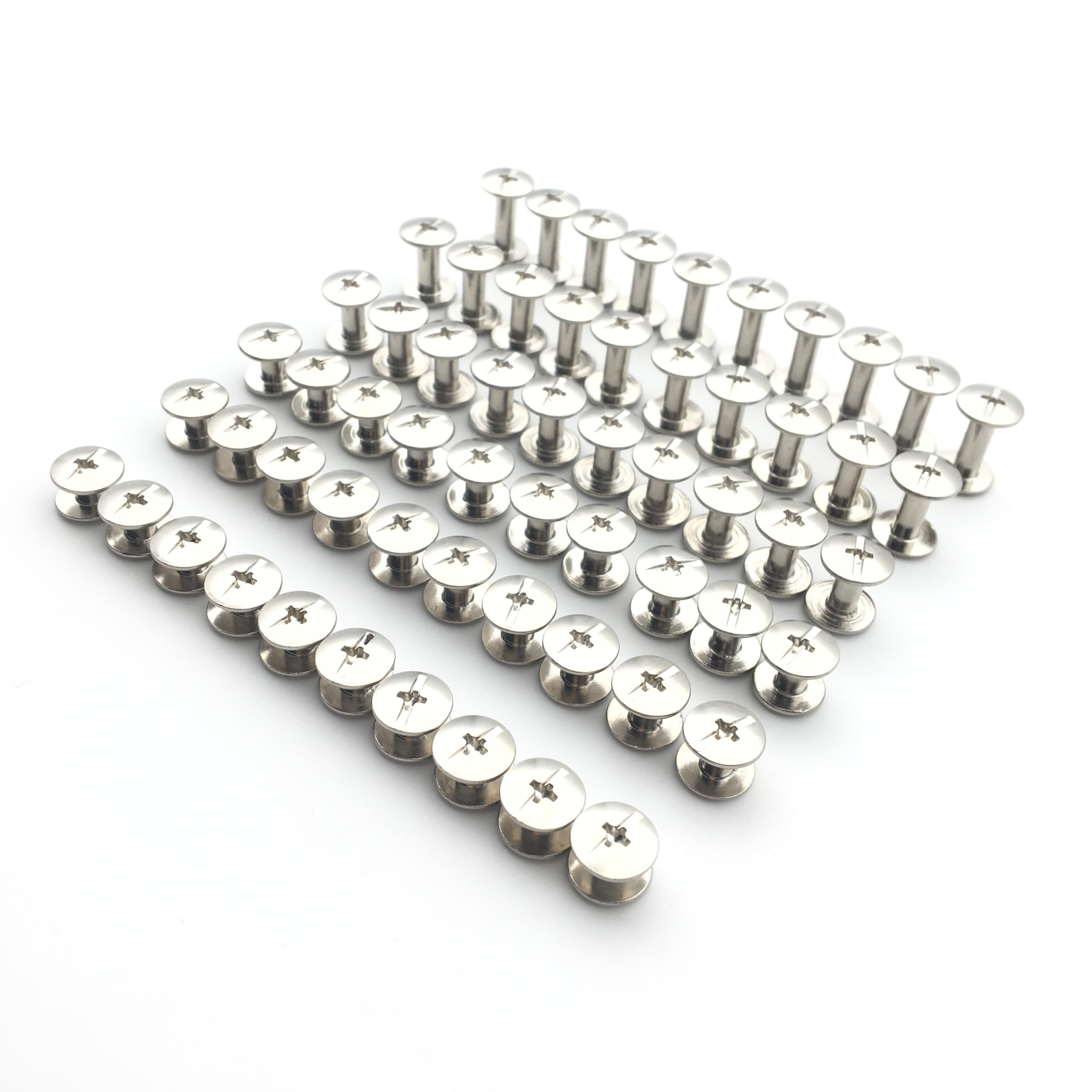 Julyun 50 Sets Metal Snap Rivets Chicago Screw 3MM Length, Slotted Cross Head Stud Nail Rivets, Chicago Button for DIY Planner, Leather Decoration, Bookbinding